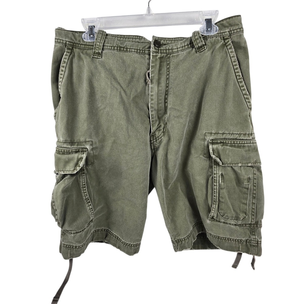Abercrombie & Fitch Mens Cargo Shorts Olive Green Vintage Y2K Cotton Size 33 x 9